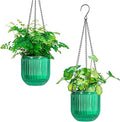 Melphoe 2 Pack Self Watering Hanging Planters Indoor Flower Pots, 5.3 Inch Outdoor Hanging Basket, Plant Hanger with 3Hooks Drainage Holes for Garden Home (Emerald)