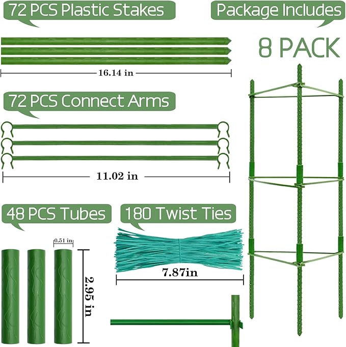 Halatool 8 Pack Tomato Cages for Garden,Up to 48in(4FT) Adjustable Tomato Cage,Garden Stakes Tomato Trellis for Pots,Tomato Plant Support for Raised Garden Bed&Climbing Vegetables Flowers(Green)