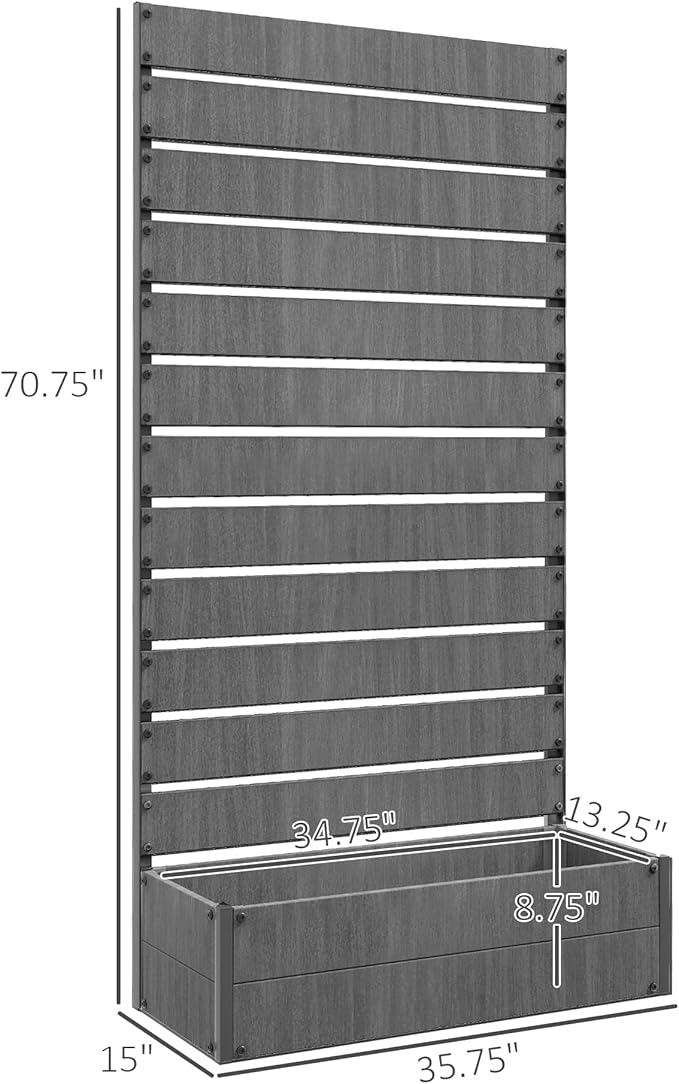 Outsunny Raised Garden Bed with Trellis for Climbing Plants, Planter Box with Self Draining Gap, Freestanding Trellis Planter for Outdoor, Patio, Deck, 35.75" x 15" x 70.75", Dark Gray