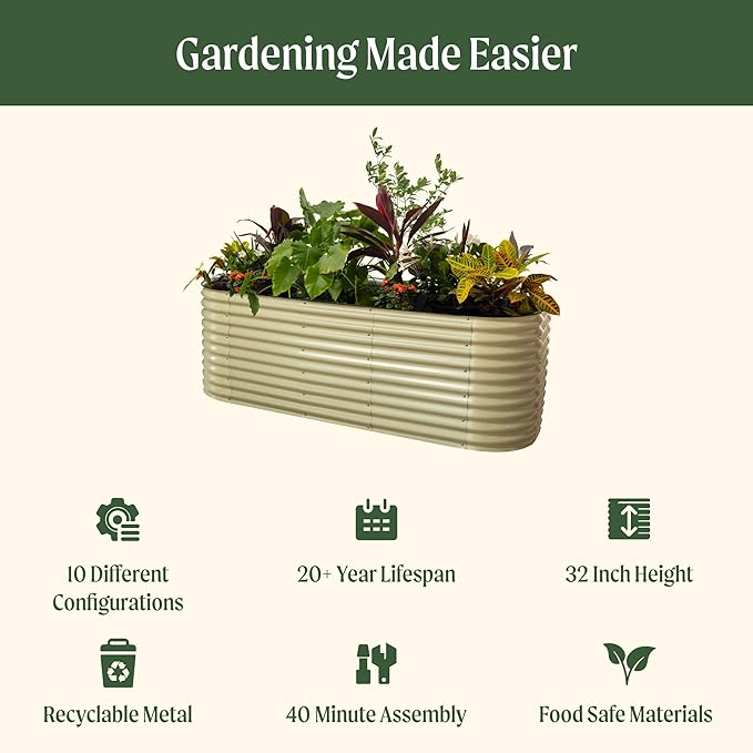 32" Extra Tall Raised Garden Bed Kits, 4 x 8 x 2.7ft Raised Planter Box Outdoor, 2.5 x 9.5 x 2.7ft Deep Root 10 in 1 Modular Metal Raised Beds for Gardening Vegetables Flowers Fruits - Terra Cotta