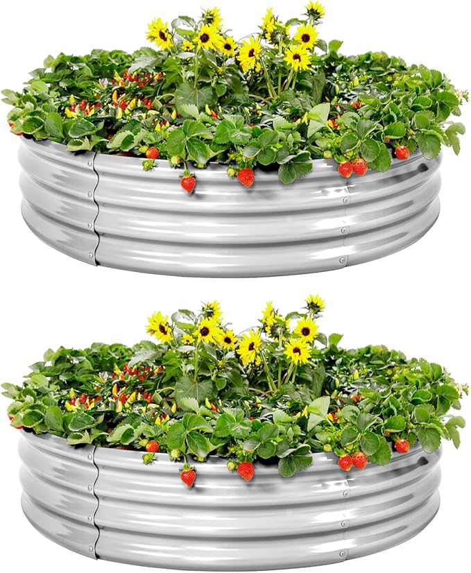 Land Guard 2 Pack 2×2×1ft Galvanized Raised Garden Bed, Planter Raised Garden Beds Outdoor, Round Clearance Raised Garden Beds for Gardening Vegetables……