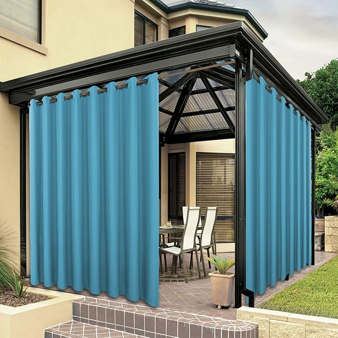 BONZER Outdoor Curtains for Patio Waterproof Thick Privacy Extra Wide Grommet Light Filtering Outside Curtains for Porch Pergola Gazebo Deck, 1 Panel, 150W x 84L inch, Teal