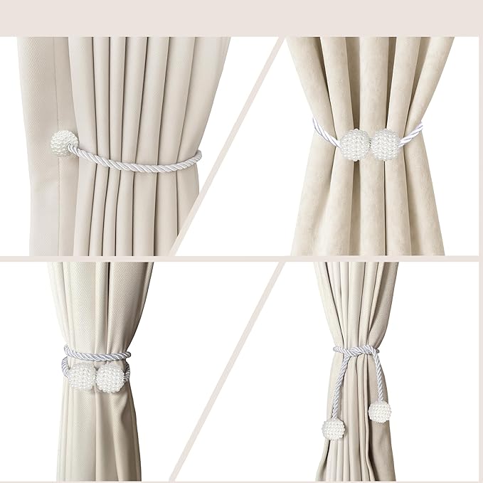 Hion Magnetic Curtain Tiebacks White 2pcs, Curtain Tiebacks Buckles Holdbacks Holders Hooks Clip for Home Bedroom Office Decorative Curtain