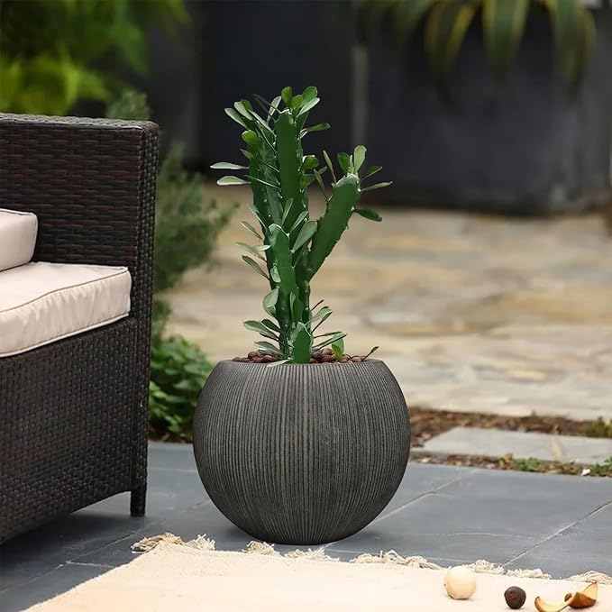 11.8" H X 14.5" D Round Plastic Planter with Drainage Hole & Plug, Large Lightweight Plant pot ,Recyclable ,Durable, Weather/UV Resistant for Indoor Outdoor, (8.9" Opening), Vintage Black