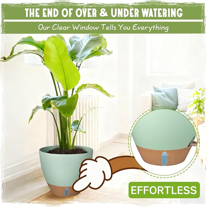 Self-Watering Pots for Indoor Plants 4 Pack, 6/8/10/12 Inch Outdoor Planters with Water Level Indicator&Deep Reservoir, Decorative Flower Pots for Indoor Plants,Home Decor (Green, 12+10+8+6 inch)