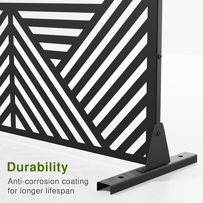 Casaphoria Metal Privacy Screen Outdoor, 72" H x 47" W Freestanding Decorative Privacy Screen for Patio Deck Balcony Garden with Stable Base, Black Zodiac