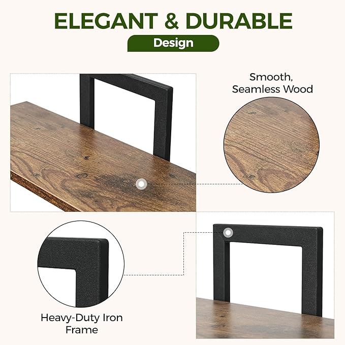 Bamworld Floating Shelves for Wall Planters for Indoor Plants Hanging Shelves Plant Holder Wall Decor Plant Stand Indoor for Plant Hangers Indoor for Living Room Bedroom Bathroom 2-Pack Brown