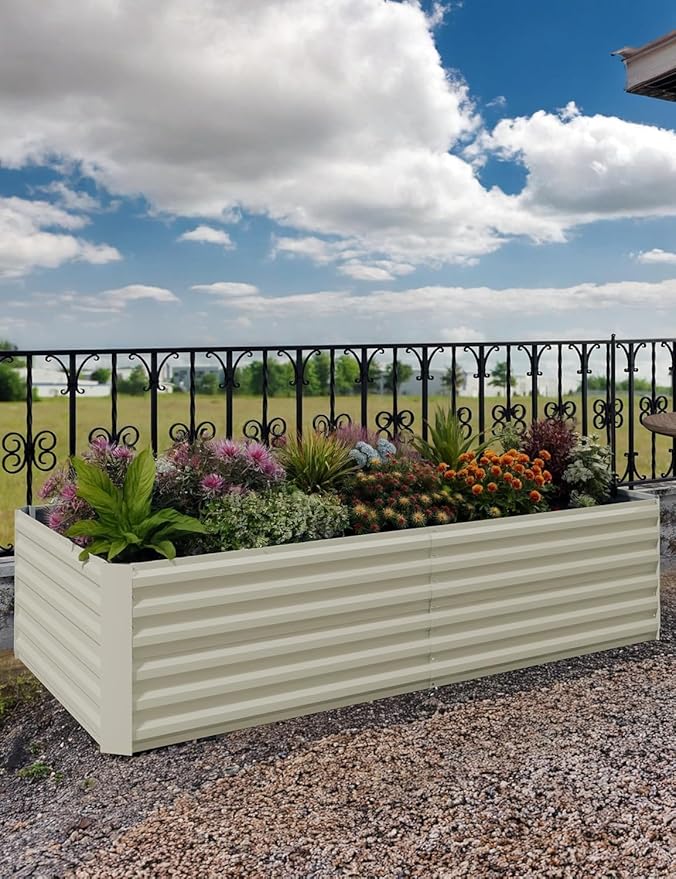 CABIHOME 2 Pcs 8x4x2 Ft Galvanized Raised Garden Bed, Deep Root Planter Box for Vegetables, Flowers, Herbs- Large Metal Raised Garden Bed Kit for Outdoor Use, Beige