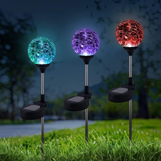 6 Pack Decorative Solar Powered Outdoor Garden Stake Glass Ball Lights for Yard,Color Changing Solar Lawn Globe Lights Waterproof Decor for Christmas Decoration Gift for Mom Wife Friend