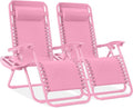 Best Choice Products Set of 2 Adjustable Steel Mesh Zero Gravity Lounge Chair Recliners w/Pillows and Cup Holder Trays - Carnation