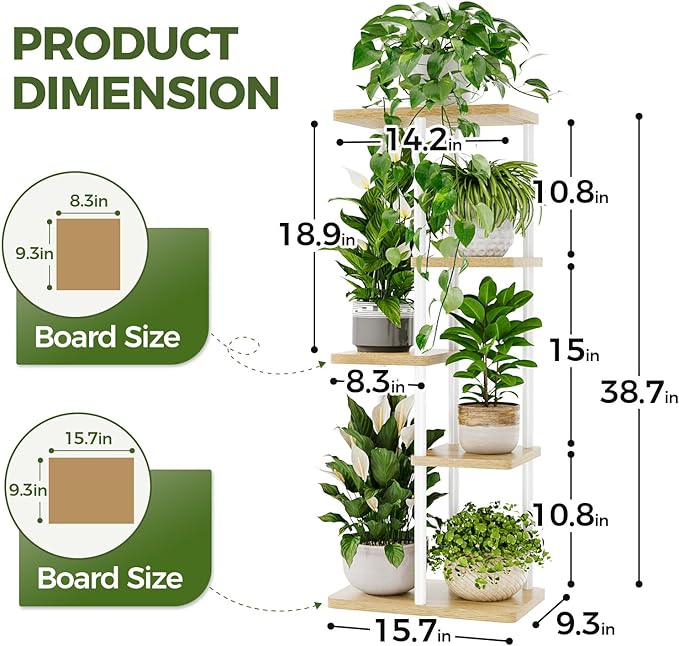Bamworld Corner Plant Stand Indoor 5 Tier white Plant Shelf for Multiple Plants, Tiered Flower Pot Stands for Patio Garden Balcony Living Room Bedroom, White