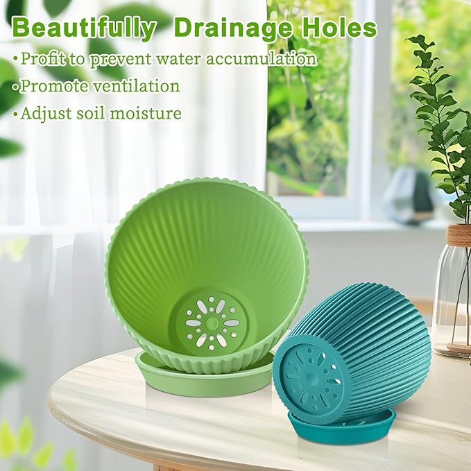 SupKing Plant Pots 5/4/3.5 Inch Set of 3,Small Mini Cute Plastic Flower Pots Planters with Mesh Drainage Holes Green Pink Blue Nursery Round Planting Pot for Indoor Outdoor Garden Plants