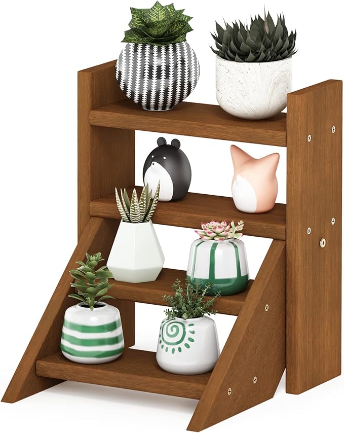 Furinno Tioman Outdoor Planter Staircase, Dark Red Meranti Hardwood