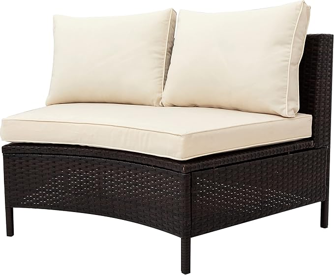Merax 5-Piece Outdoor Sectional Sofa Set, All-Weather PE Wicker Patio Furniture with Tempered Glass Table, Half-Moon Conversation Set for Garden, Deck, Backyard Living Area,Beige