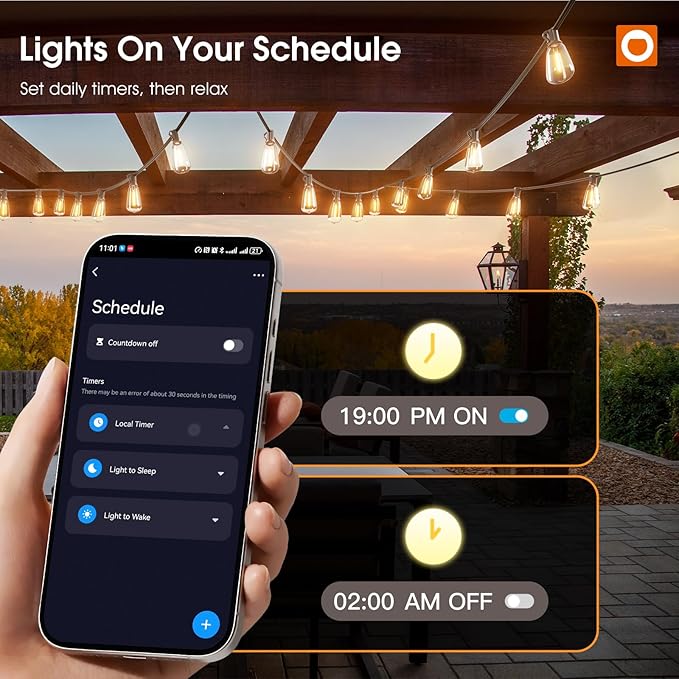 addlon 200FT Smart Outdoor String Lights with APP Control, Waterproof Patio Lights ETL Listed with Shatterproof Dimmable ST38 LED Bulbs Connectable Outdoor Lighting for Backyard Bistro Garden Bistro