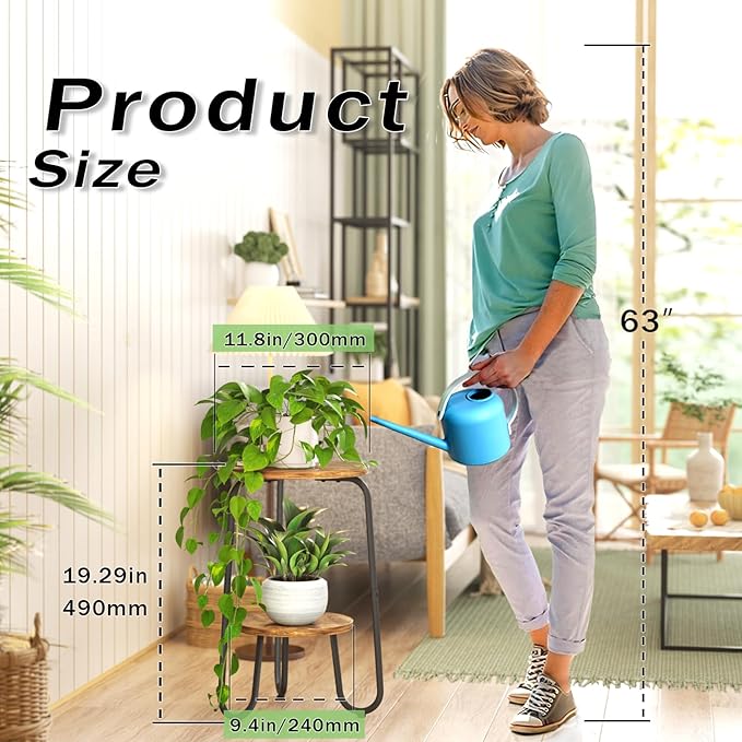 2 Tier Wood Plant Stand Indoor, Small Round Flower Pot Stand, 19.6" Tall Single Plant Holder for Living Room, Balcony, Rustic Brown End Side Table（2 packs）