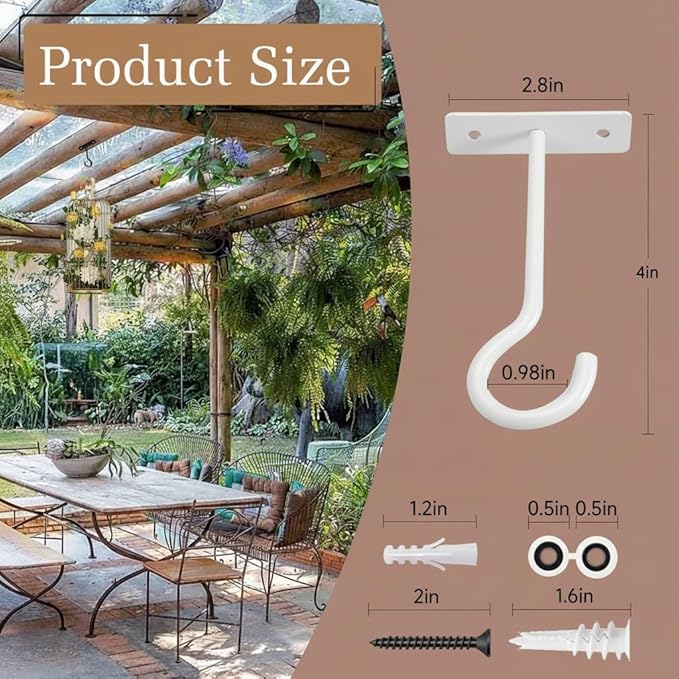 2Pack 4Inch Ceiling Hooks for Hanging Plant, Hanger for Indoor and Outdoor Plant Pots Holder, Wall Hook for Planters, Flower Basket, Wind Chimes, Lanterns, Lights, Bird Feeders, Home Decor-White