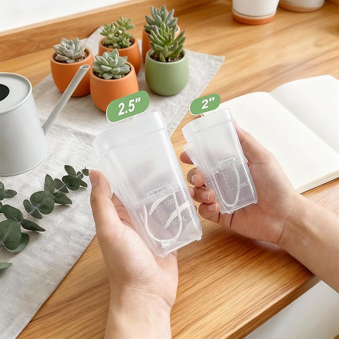 QCQHDU 2 Inch Mini Self Watering Pots for Indoor Plants, 15 Pack Semi Hydroponic Pots, Small Clear Plastic Planters, Drainage Hole, Water Level Indicator, African Violets, Alocasia, Cutting, Seeding