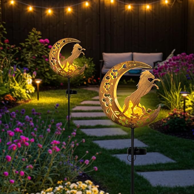 JOBOSI Solar Moon Horse Decorative Light Gift, Portable Decorative Ground Stake Light, Gifts for Women Grandmothers, Garden Lawn Decor Christmas & New Year Gift