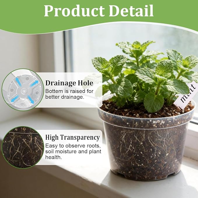 8/6/4 Inch Clear Plant Nursery Pots 15 Pack, Transparent Plastic Plant Pot with Drainage Hole, Sturdy Planting Starter Pots for Seedlings Herbs Flowers Vegetable (Clear-15P)