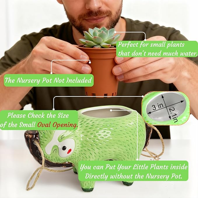 Hacaroa 2 Pack Sloth Hanging Planters for Indoor Plants, Ceramic Small Succulent Pots Cute Cactus Pot, Plant Hanger Holder Gifts for Plant Lovers, Home Decor, 2 Colors