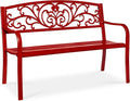 Best Choice Products Outdoor Bench Steel Garden Patio Porch Furniture for Lawn, Park, Deck w/Floral Design Backrest, Slatted Seat - Red