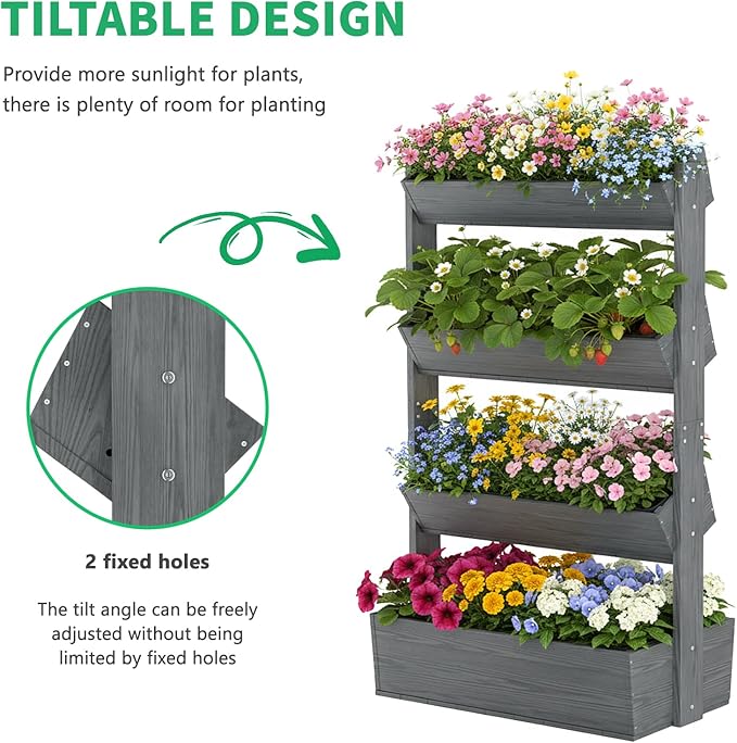 DoCred Vertical Wooden Raised Garden Bed, 4 Tier Upgraded Garden Planters Freestanding Wood Plant Stand Flower Rack Wooden Planter Box for Plants Herbs Flowers Vegetables Outdoor Indoor