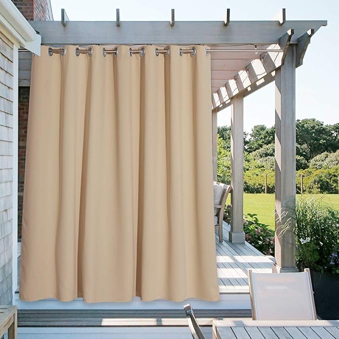 NICETOWN Outdoor Curtain for Patio Waterproof, Rustproof Grommet Outdoor Living/Room Divider Thermal Insulated Extra Wide and Long Drape for Balcony/Cabana, Biscotti Beige, 1 Panel, W100 x L108