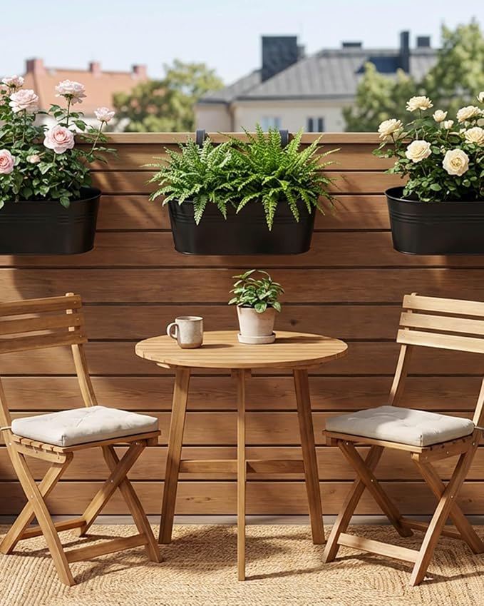vensovo 16 Inch Railing Planter for Outdoor Plants - 3 Pack Large Metal Balcony Hanging Planters with Detachable Hooks and Drain Holes Oval Box Rail Pots for Home Garden Fence, Black