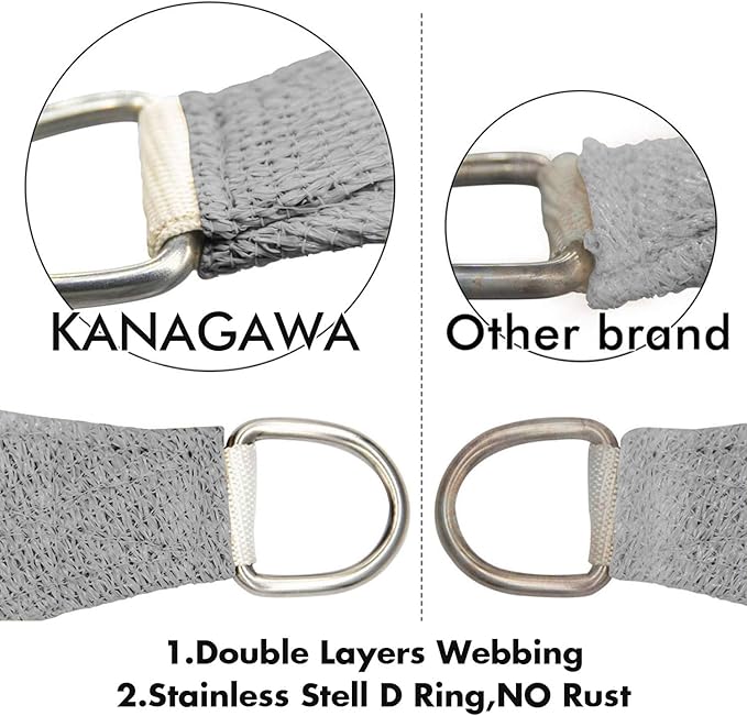 KANAGAWA Sun Shade Sail 16'x16' Gray Rectangle UV Block Canopy Cover for Patio Backyard Lawn Garden Outdoor Activities