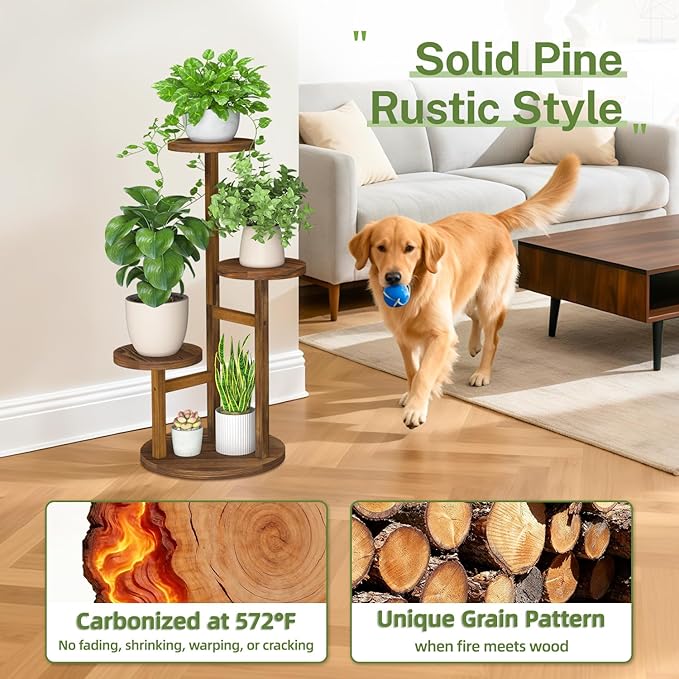 iDavosic.ly 3 Tier Plant Stand Indoor, Tiered Corner Wood Multiple Flower Holder Shelf, Tall Orchid Display Rack for Patio Porch Living Room Balcony Outdoor, Brown