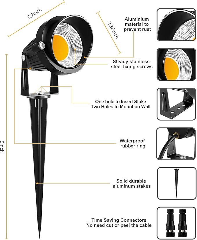 ZUCKEO 10W Low Voltage Landscape Lights LED Landscape Lighting with Connectors, 12V Outdoor Spotlights Yard Garden Pathway Lights, 1000LM Waterproof Warm White Light (14 Pack)