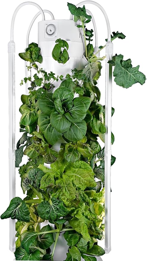 HX Aeroponic Tower | High Capacity Tower | Hydroponics Growing System Kit | Food Grade with 40 Net Pots (with LED Grow Lights)