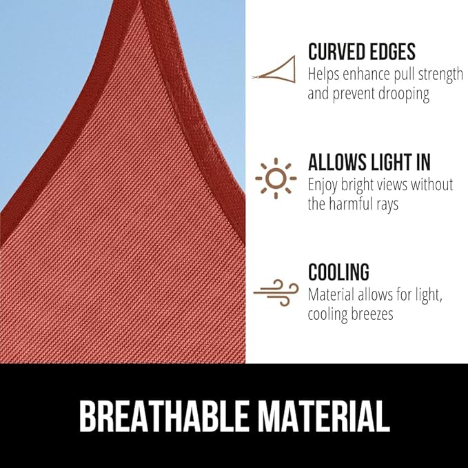 GORILLA GRIP Heavy Duty Sun Shade, UV Protection Fade Tear and Rust Resistant Rectangle Sunshade Canopy, Curved Edges Blocks Sunlight, Breathable Sail, Outdoor Patio, Lawn Garden, 16x16x16, Terra