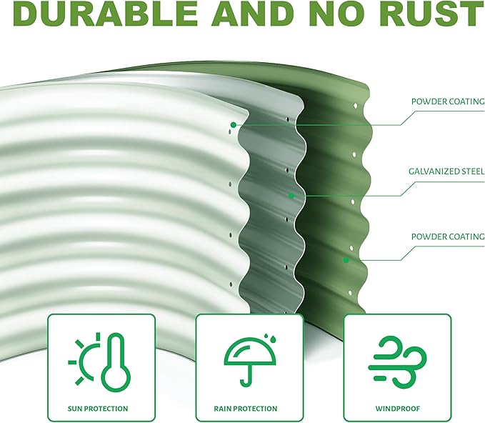 3Pcs 2X2X1ft Round Raised Garden Bed Kit,Galvanized Raised Garden Beds Outdoor, Metal Planter Box Steel Kit Flower Herb,Vegetables..Grass Green