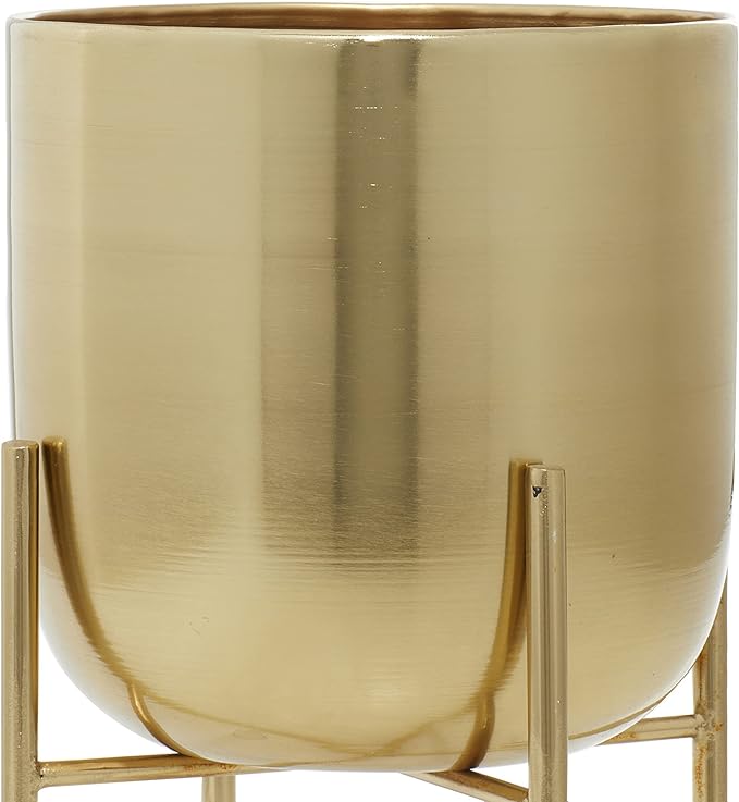 Deco 79 Metal Indoor Outdoor Planter Brushed Dome Large Planter Pot with Curved X-Shaped Bases, Set of 2 Planters 16", 13"H, Gold