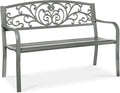 Best Choice Products Outdoor Bench Steel Garden Patio Porch Furniture for Lawn, Park, Deck w/Floral Design Backrest, Slatted Seat - Gray