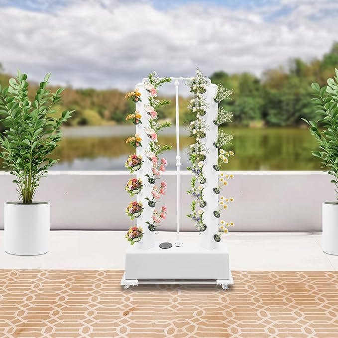 Hydroponic Growing System Kit, 56-Plant Hydroponic Tower Indoor Herb Garden Vertical Planter Germination Kit with Intelligent Water Circulation & Timer Function, Grower Harvest Fresh Herbs Vegetables