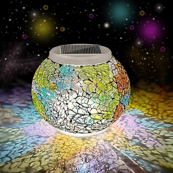 Aukora Color Changing Solar Powered Glass Ball Garden Lights, Solar Lantern Outdoor Table Lights Waterproof Led Night Light for Garden Patio Party Yard Indoor Decora Ideal Gift(Multi-Colored Glass)