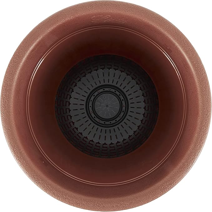 The HC Companies Sierra Round Self-Watering Pot - Lightweight Plastic Planter for Herbs & More - Durable Plant Pots for Indoor Plants & Outdoor Plants (10” Rustic Redstone, Pack of 1)