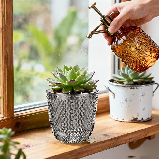 QCQHDU 2 Pack Self Watering Pots, 5.7 Inch Flower Pots with Drainage Holes and Water Filling Port, Garden Planter for Indoor Outdoor Plants (Gray)