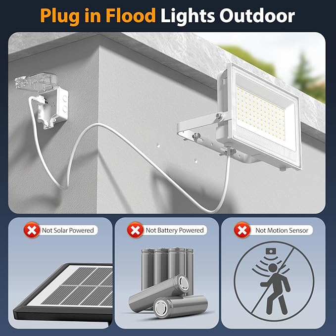 Onforu 120W Flood Lights Outdoor,12000lm White LED Work Light with Plug, 6500K Daylight White LED Flood Lighting, IP66 Waterproof Security Yard Lights for Yard Garage Stadium 2 Pack