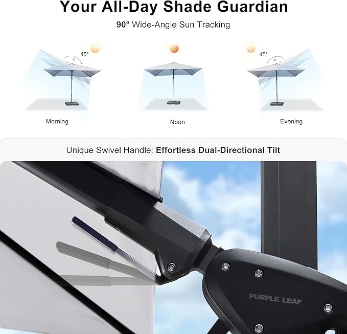 PURPLE LEAF 9' X 12' Left-right Tilt Patio Umbrella Outdoor Cantilever Swivel Rectangle Umbrella Aluminum Offset Umbrella with 360-degree Rotation for Garden Deck Pool Patio White