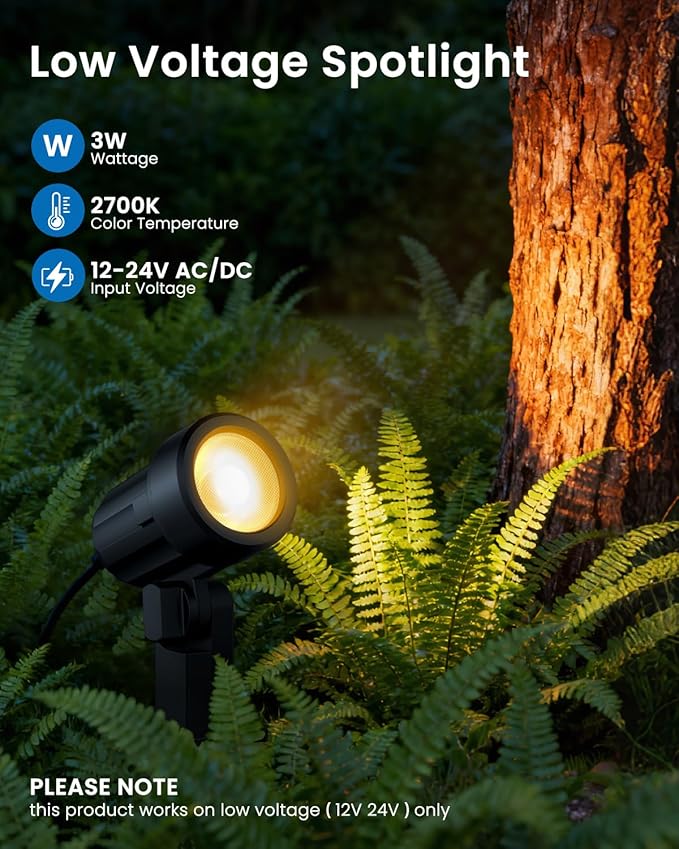 ZZXX All-in-One Low Voltage Landscape Lighting Kit, 12-Pack LED Landscape Lights with Transformer 100FT Wire and Connectors, 2700K Waterproof Landscape Spot Lights for Garden Yard House Tree