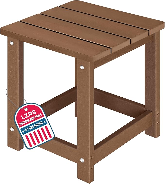 LZRS Adirondack Square Outdoor Side Table for Patio, Pool Composite Patio Table,HDPE End Tables for Backyard,Pool, Indoor Companion, Easy Maintenance & Weather Resistant(Brown)