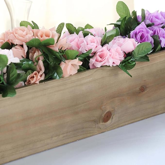 Efavormart 30"x6" Natural Wood Planter Box with Plastic Liner, DIY Rustic Rectangle Wooden Box for Succulents, Long Wedding Table Centerpieces and Farmhouse Party Decor