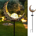 Solar Garden Light Outdoor Decorative, Moon Decor Crackle Glass Globe Garden Stake Metal Lights，Waterproof Warm White LED for Pathway, Lawn, Patio, Yard Ornaments for Outside