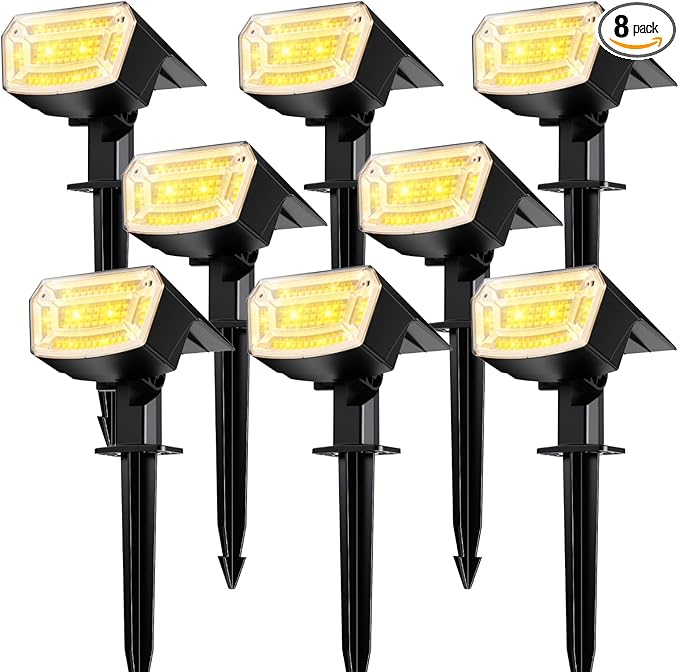 TECKNET Spot Lights Outdoor with 59 LED, 8 Pack Solar Lights Waterproof IP65, Auto On/Off Solar Spot Lights Outdoor, 3 Lighting Modes Solar Powered Garden, 2-in-1 Solars Landscape Light(Warm White)