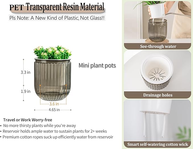 Melphoe Self Watering Pots for Indoor Plants Planter, 4.7 Inch 2 Pack Planters Self Watering Plant Pots for Flower, Houseplants, Succulent, African Violets and Cactus with Drainage
