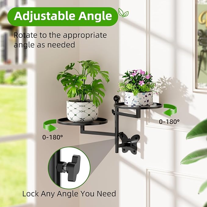 Rotating Window Wall Plant Shelves Indoor Wall Plant Stand Holder 2-Tier Floral Metal Window Shelf Holder for Multiple Plants Space Saving Pet Child Friendly Home Decor Layer Butterfly Design Black